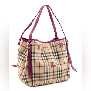 Burberry Haymarket Leather Tote in Rhubarb Pink